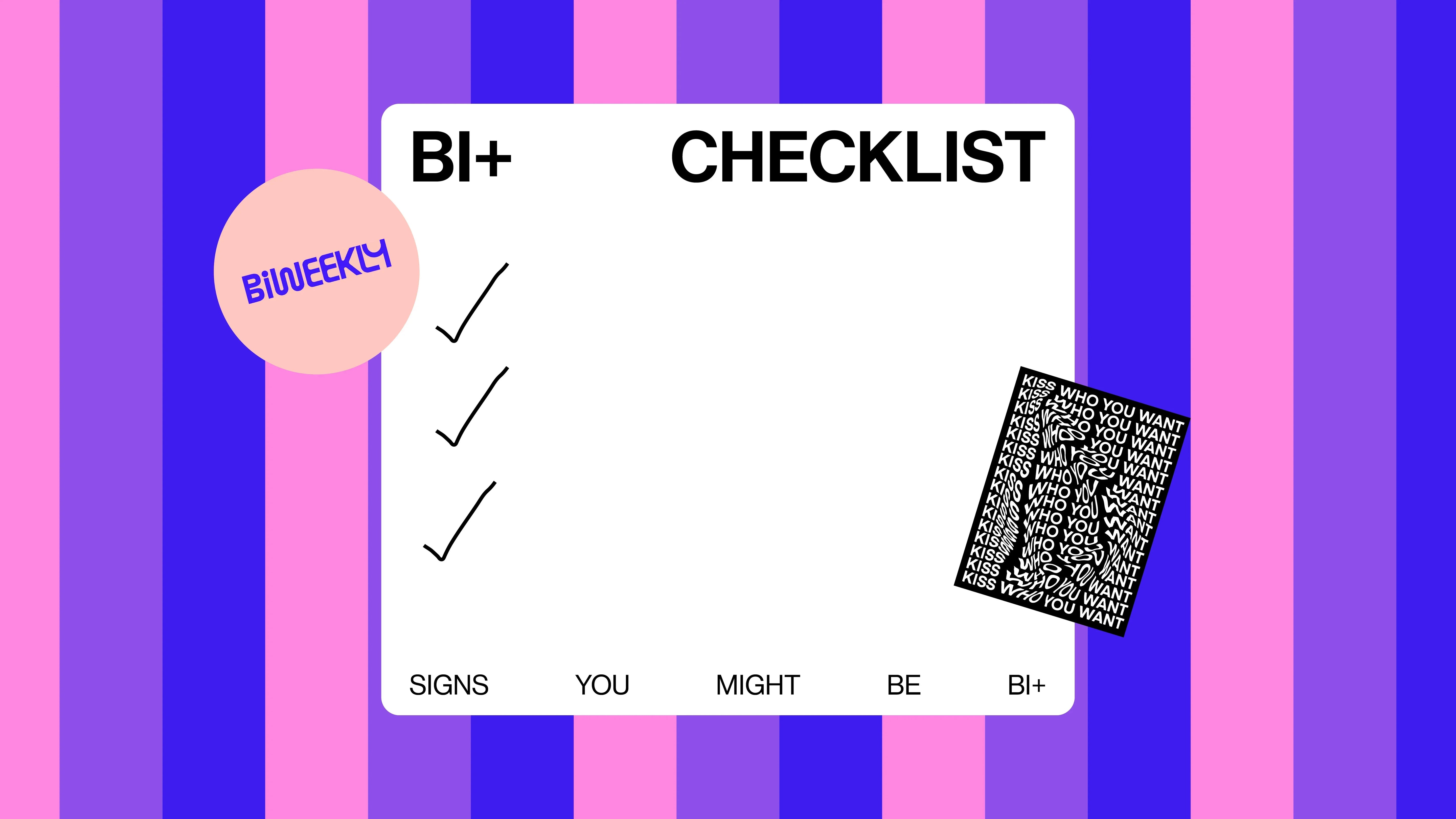 Bi+ Checklist on bi coloured background 