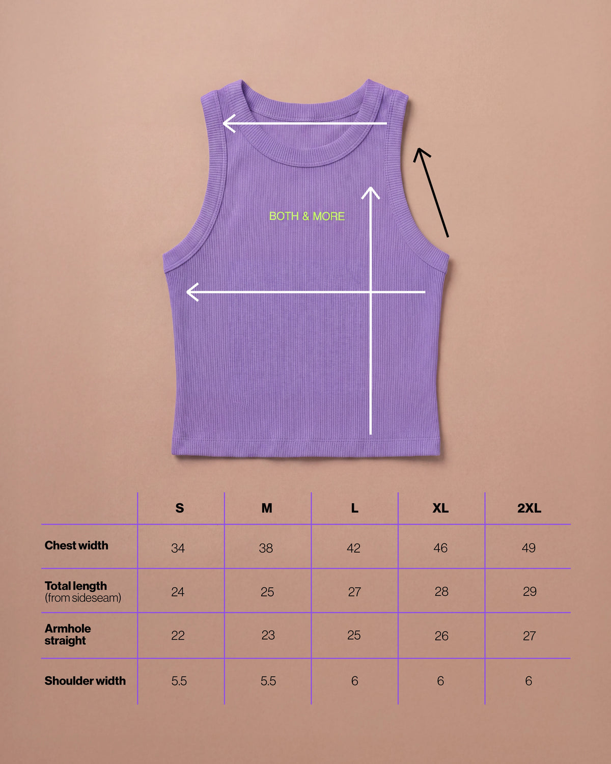 Sizing table for Crop Tops